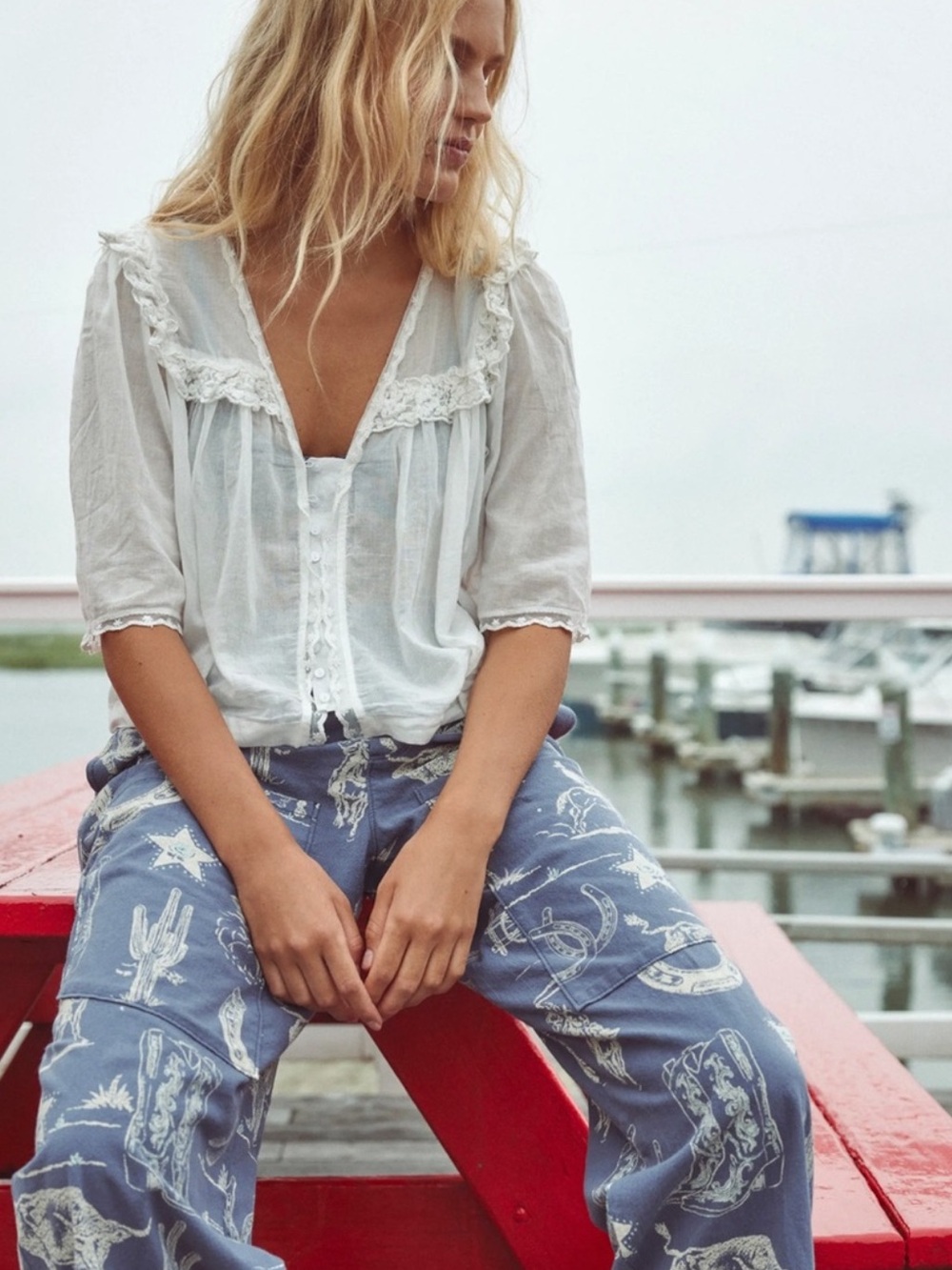 Free People White Ruffle Peasant Blouse - Sheer Layered